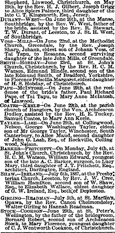Papers Past | Newspapers | Press | 13 July 1887 | MARRIAGES.