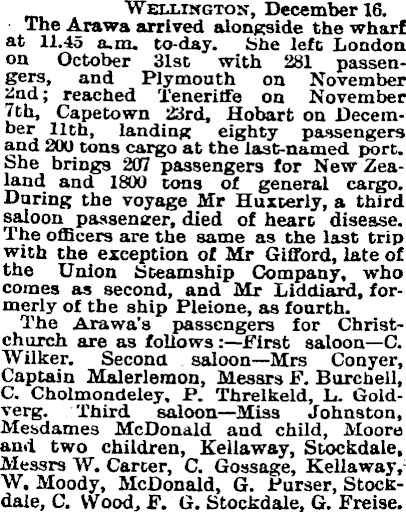 Papers Past | Newspapers | Press | 24 December 1889 | S.S. ARAWA.