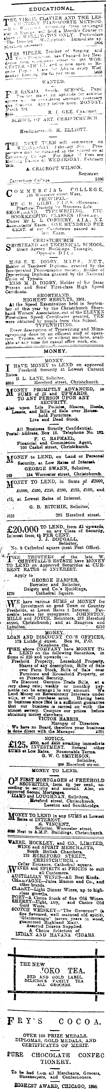 Papers Past Newspapers Press 24 February 1902 Page 3 Advertisements Column 1