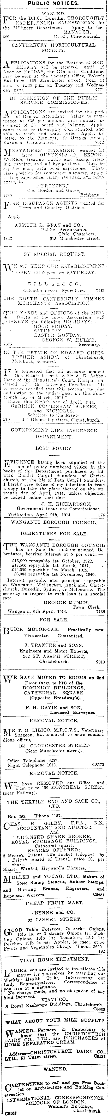 Papers Past Newspapers Press 9 April 1914 Page 11 Advertisements Column 2