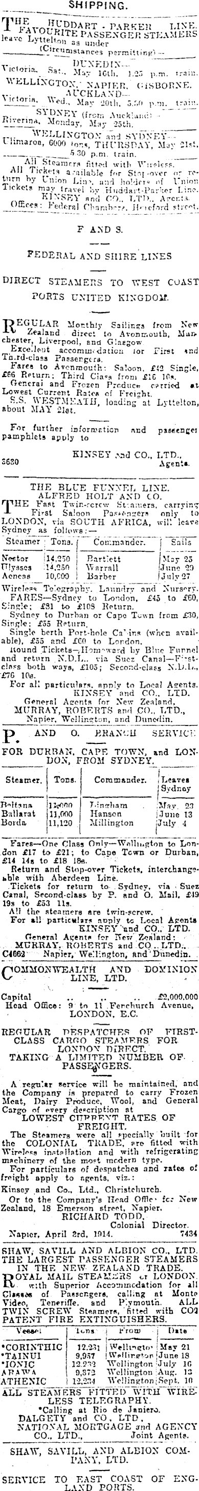 Papers Past Newspapers Press 9 May 1914 Page 1 Advertisements Column 3