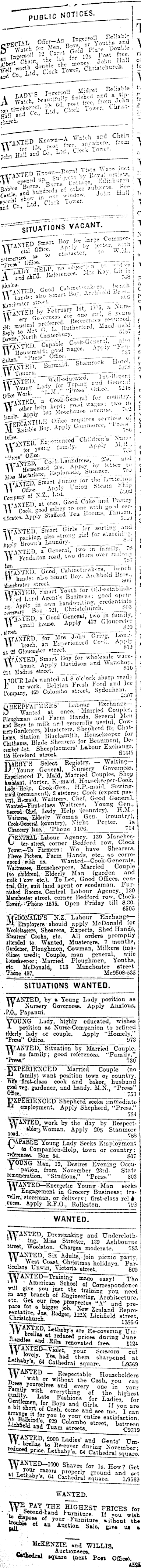 Papers Past Newspapers Press 19 November 1914 Page 11 Advertisements Column 1