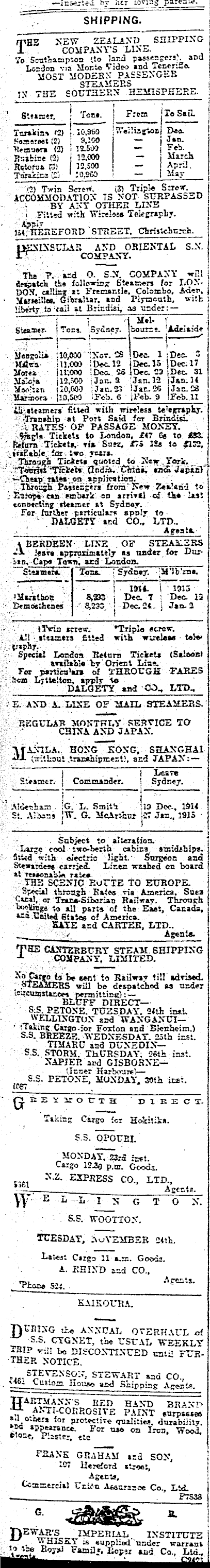 Papers Past Newspapers Press 23 November 1914 Page 1 Advertisements Column 1