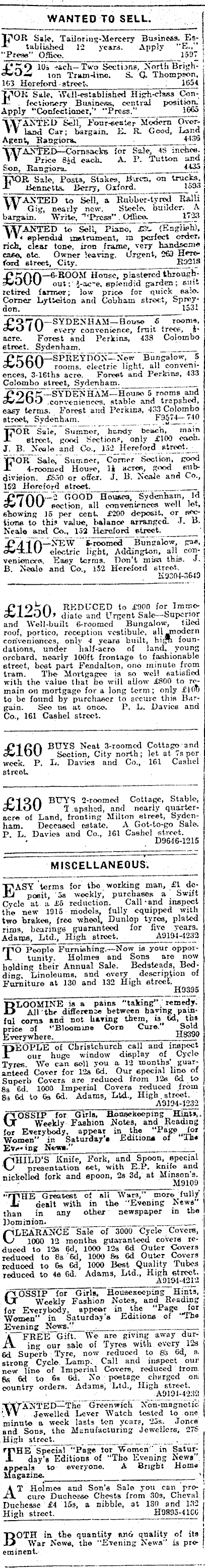Papers Past Newspapers Press 30 January 1915 Page 11 Advertisements Column 3