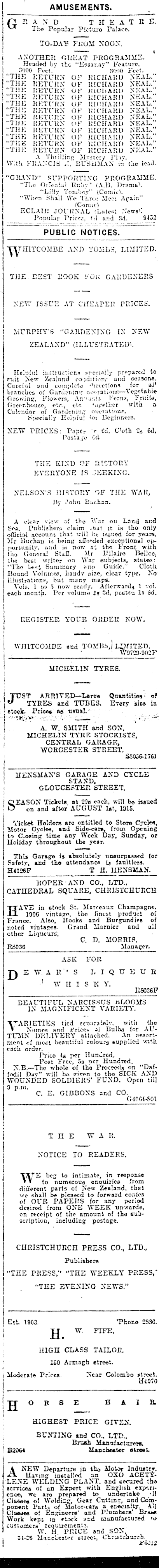 Papers Past Newspapers Press 16 September 1915 Page 1 Advertisements Column 4