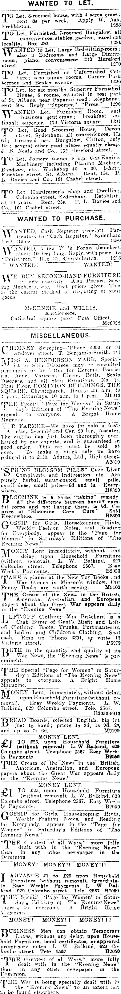 Papers Past Newspapers Press 22 September 1915 Page 9 Advertisements Column 5