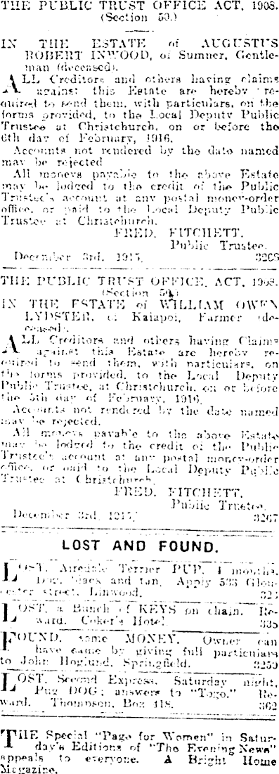 Papers Past Newspapers Press 6 December 1915 Page 1 Advertisements Column 7