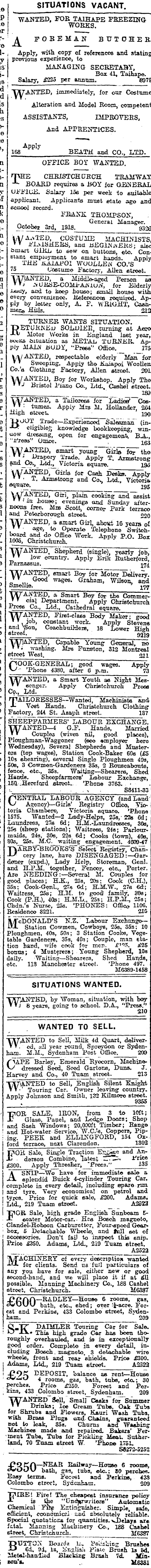 Papers Past Newspapers Press 4 October 1918 Page 9 Advertisements Column 1