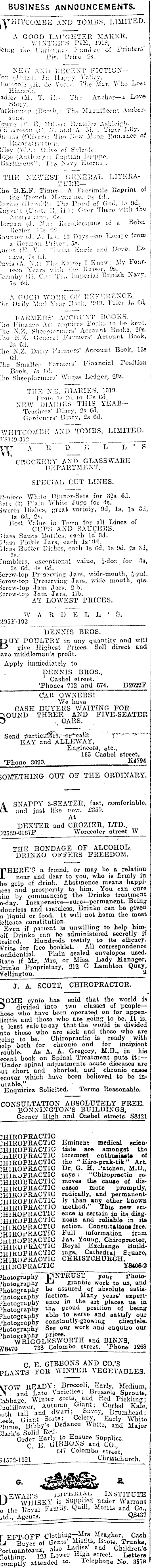 Papers Past Newspapers Press 8 January 1919 Page 1 Advertisements Column 4