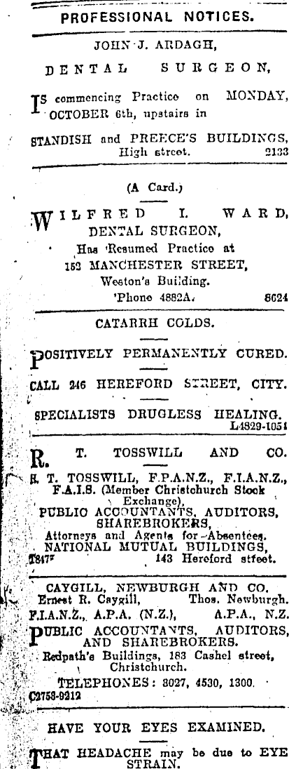 Papers Past Newspapers Press 3 October 1919 Page 1 Advertisements Column 1