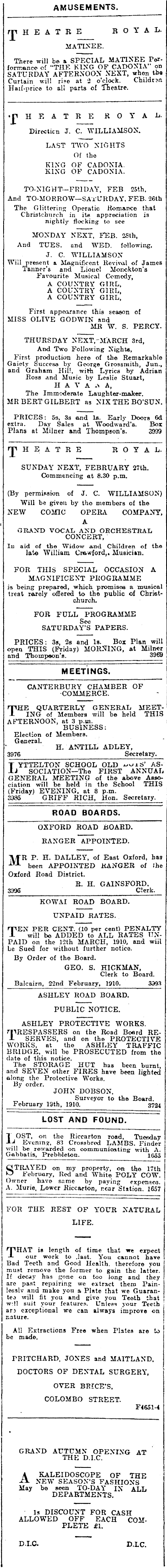 Papers Past Newspapers Press 25 February 1910 Page 1 Advertisements Column 6