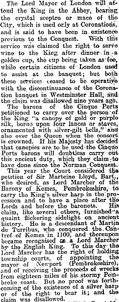 Papers Past Newspapers Press 22 June 1911 CORONATION CLAIMS