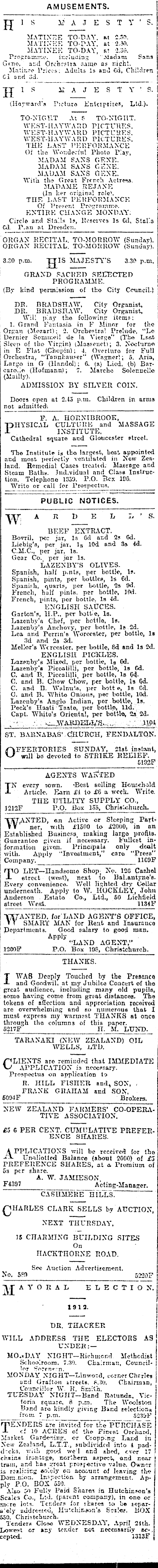 Papers Past Newspapers Press April 1912 Page 1 Advertisements Column 6