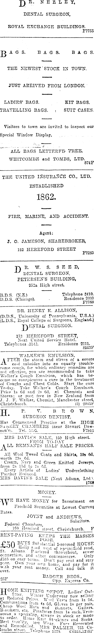 Papers Past Newspapers Press 15 August 1912 Page 1 Advertisements Column 5