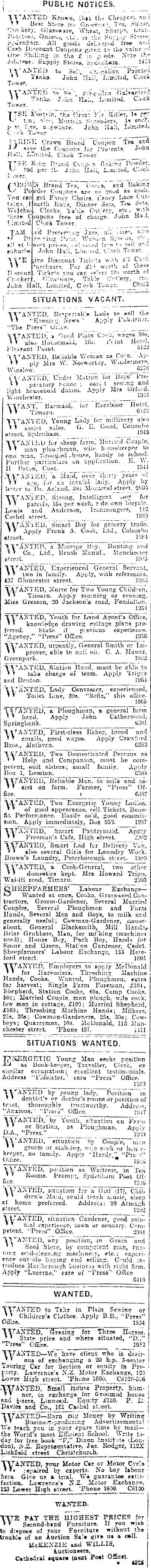 Papers Past Newspapers Press 29 January 1913 Page 13 Advertisements Column 3