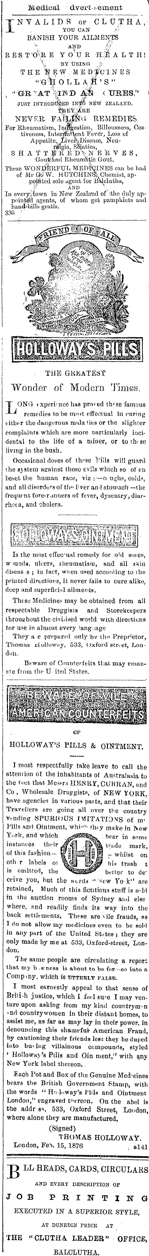 Papers Past Newspapers Clutha Leader 17 November 1876 Page 8 Advertisements Column 6