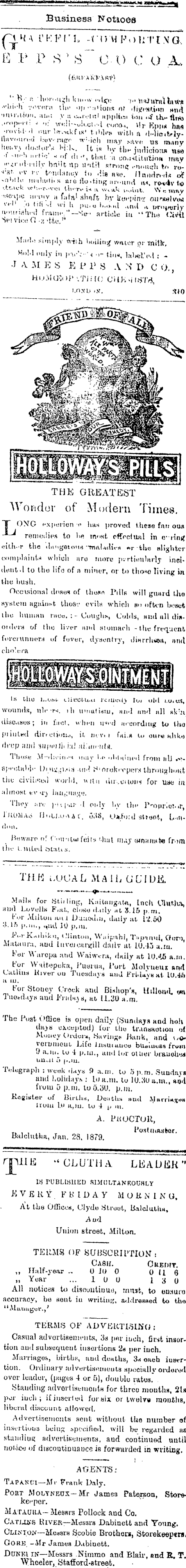 Papers Past Newspapers Clutha Leader 21 November 1879 Page 8 Advertisements Column 7