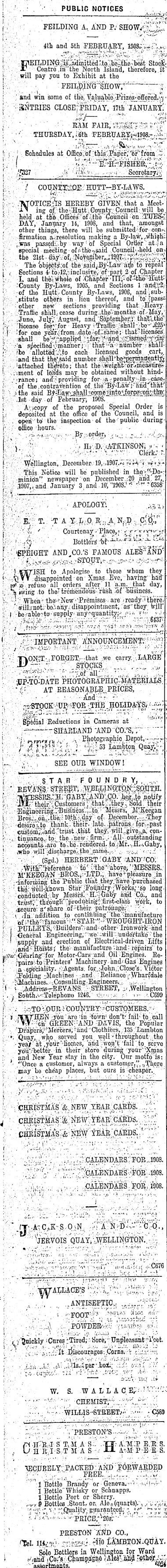 Papers Past Newspapers Dominion 27 December 1907 Page 2 Advertisements Column 1