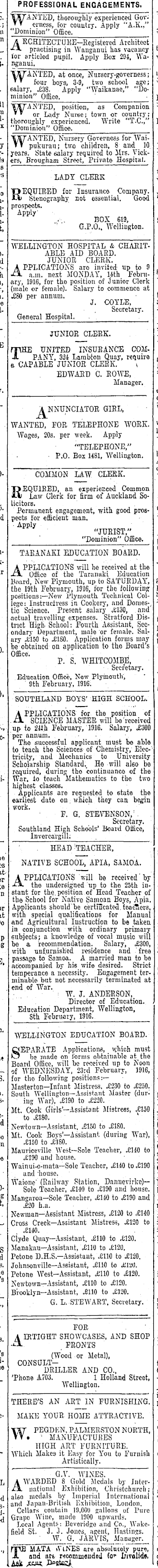 Papers Past Newspapers Dominion 11 February 1916 Page 1 Advertisements Column 6