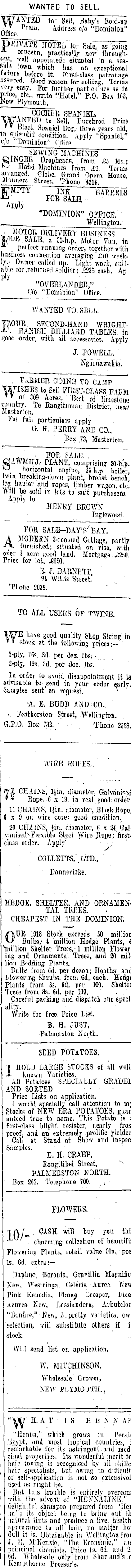 Papers Past Newspapers Dominion 19 July 1918 Page 1 Advertisements Column 5