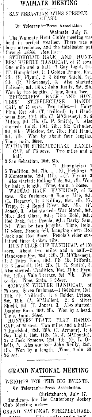 Papers Past Newspapers Dominion 18 July 1919 The Turf