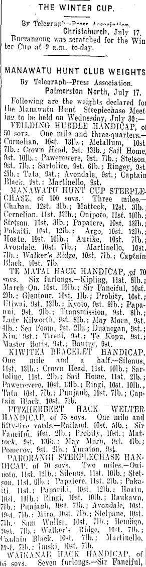 Papers Past Newspapers Dominion 18 July 1919 The Turf