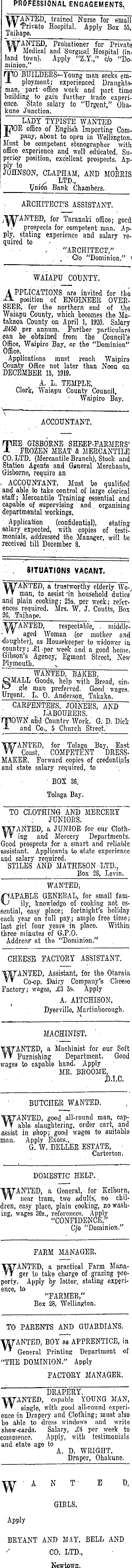 Papers Past Newspapers Dominion 2 December 1919 Page 1 Advertisements Column 2