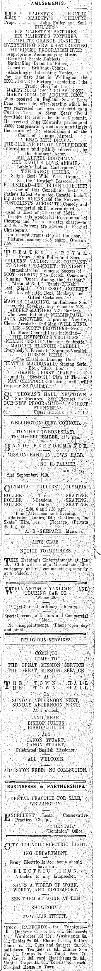 Papers Past Newspapers Dominion 21 September 1910 Page 1 Advertisements Column 8