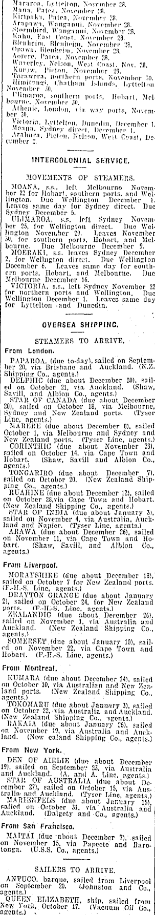 Papers Past Newspapers Dominion 27 November 1911 Shipping News