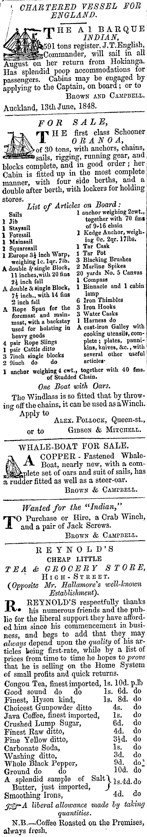 Papers Past Newspapers Daily Southern Cross 24 June 1848 Page 1 Advertisements Column 1