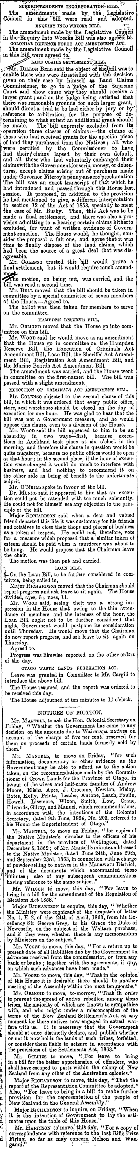 Papers Past | Newspapers | Daily Southern Cross | 19 November 1863 |  PARLIAMENT OF NEW ZEALAND. HOUSE OF...