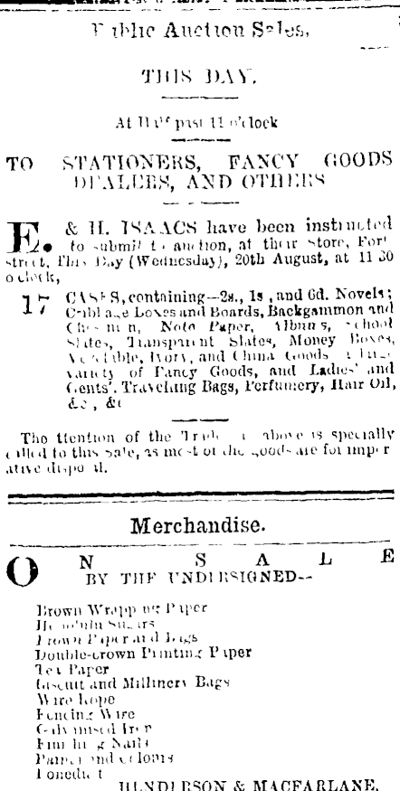 Papers Past Newspapers Daily Southern Cross August 1873 Page 4 Advertisements Column 2