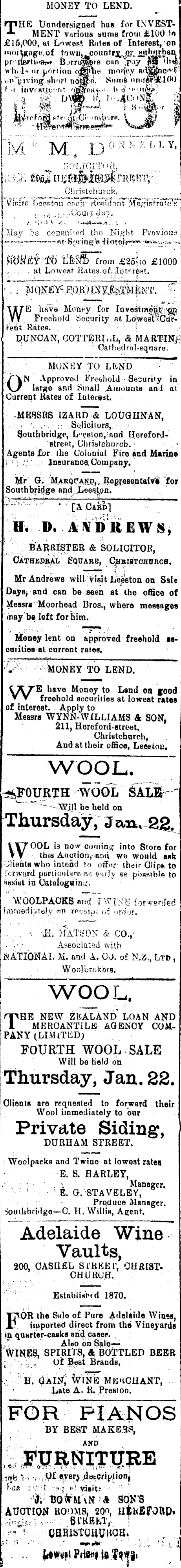 Papers Past Newspapers Ellesmere Guardian 21 January 1891 Page 2 Advertisements Column 2