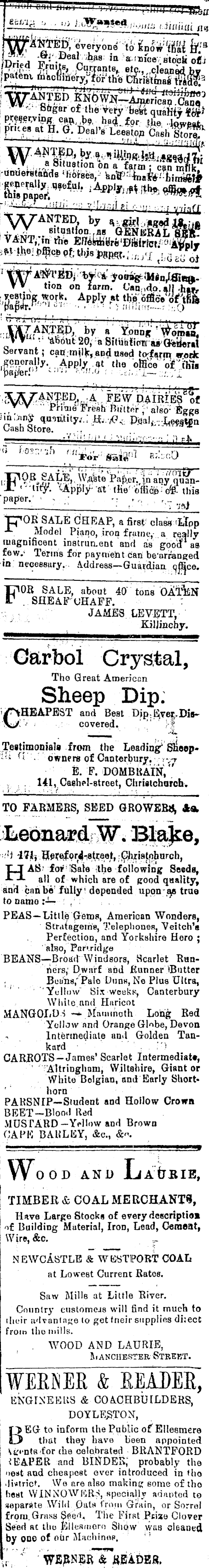 Papers Past Newspapers Ellesmere Guardian 4 March 11 Page 1 Advertisements Column 6