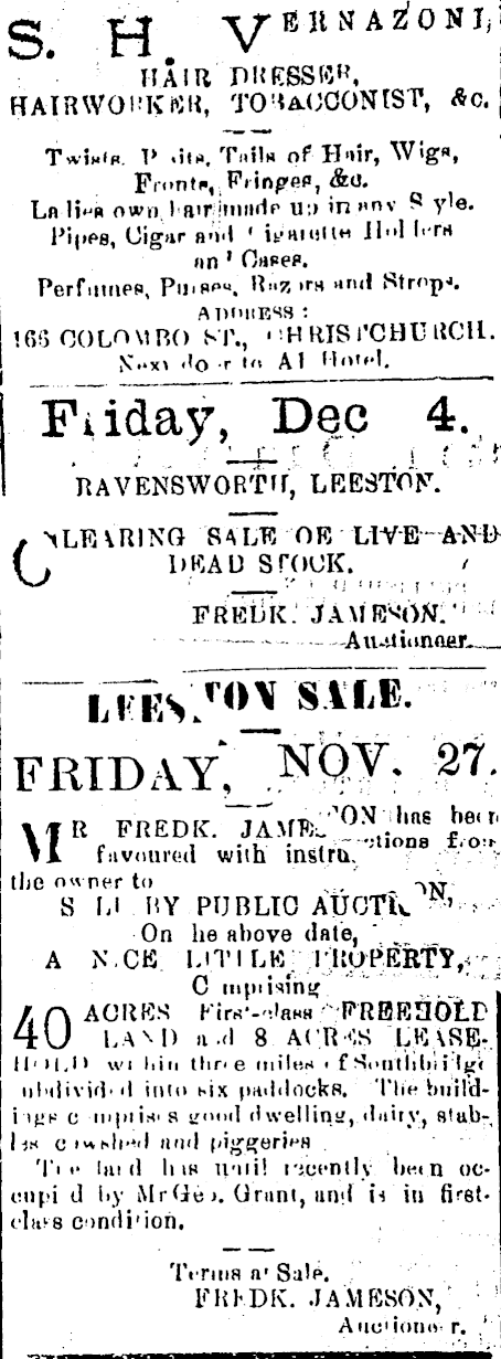 Papers Past Newspapers Ellesmere Guardian 21 November 1891 Page 2 Advertisements Column 6