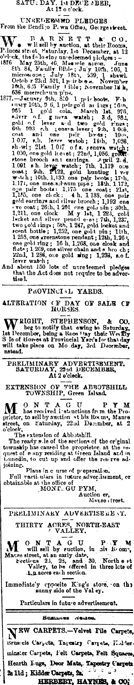 Papers Past Newspapers Evening Star 29 November 1877 Page 3 Advertisements Column 6