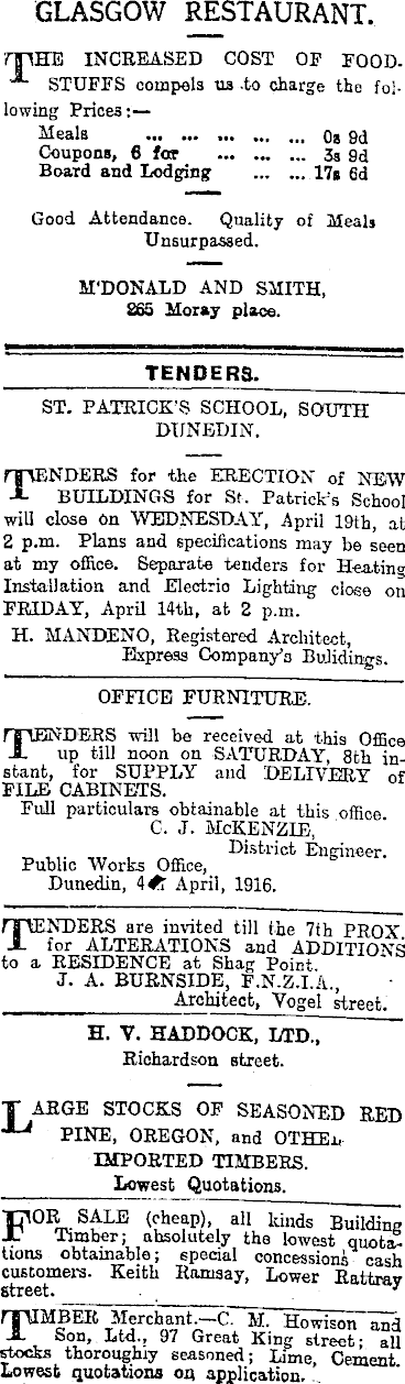 Papers Past Newspapers Evening Star 5 April 1916 Page 1 Advertisements Column 3