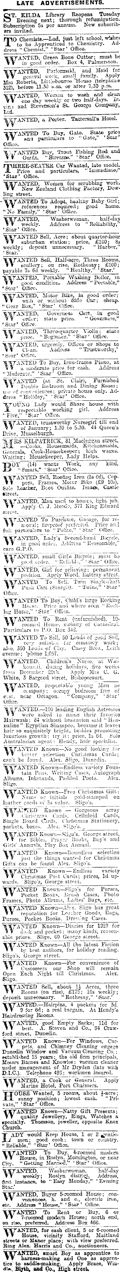 Papers Past | Newspapers | Evening Star | 14 December 1918 | Advertisements Column 1