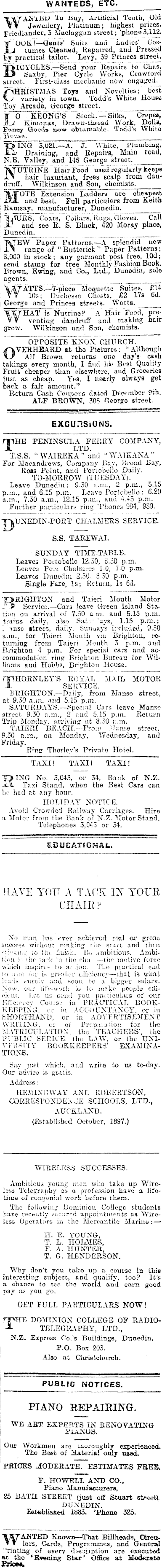 Papers Past Newspapers Evening Star 13 January 1919 Page 1 Advertisements Column 2