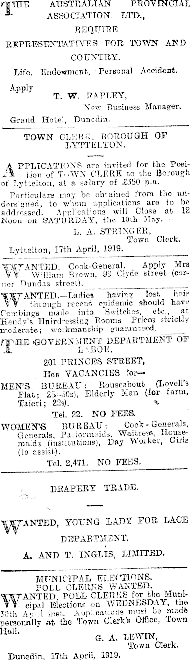 Papers Past Newspapers Evening Star 23 April 1919 Page 4 Advertisements Column 5