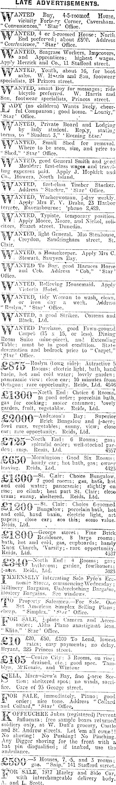 Papers Past | Newspapers | Evening Star | 17 February 1920 | Page 5  Advertisements Column 4