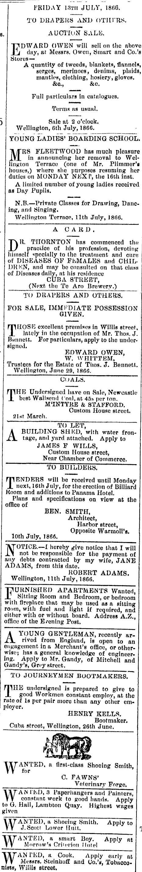 Papers Past Newspapers Evening Post 11 July 1866 Page 3 Advertisements Column 2