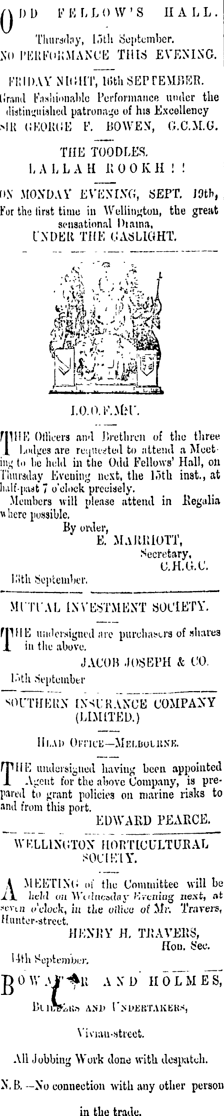 Papers Past Newspapers Evening Post 15 September 1870 Page 3 Advertisements Column 1