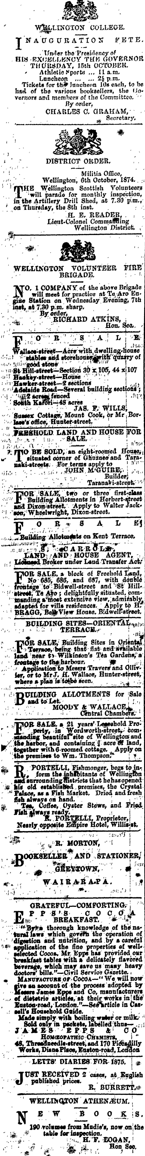 Papers Past Newspapers Evening Post 7 October 1874 Page 3 Advertisements Column 1