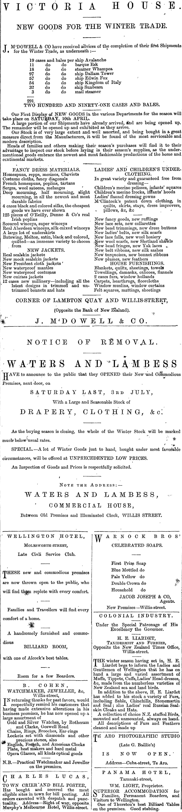 Papers Past Newspapers Evening Post 8 July 1875 Page 1 Advertisements Column 3