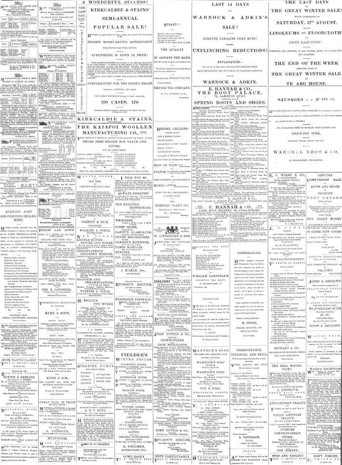 Papers Past Newspapers Evening Post 15 August 15 Page 1 Advertisements Column 1