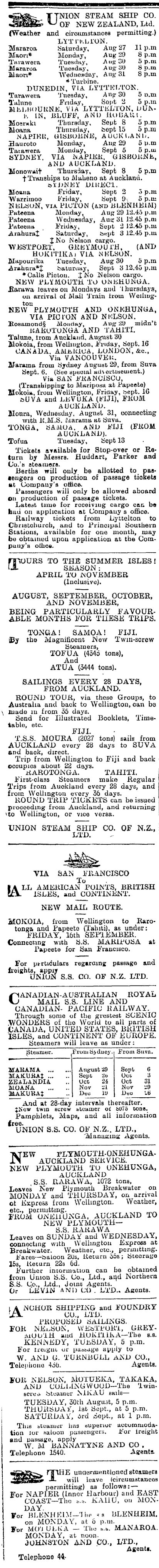 Papers Past Newspapers Evening Post 27 August 1910 Page 3 Advertisements Column 1