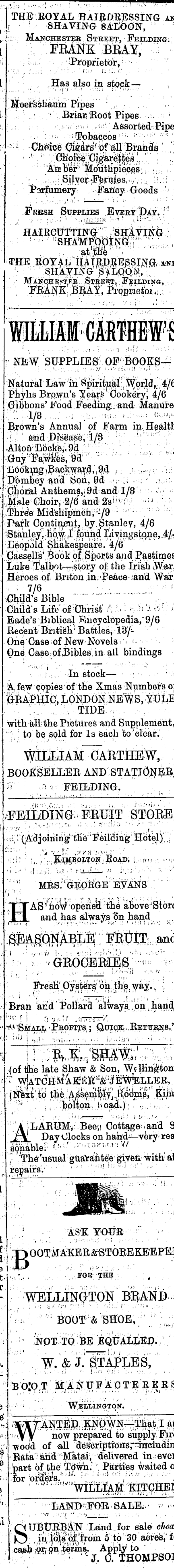 Papers Past Newspapers Feilding Star 8 May 10 Page 1 Advertisements Column 2