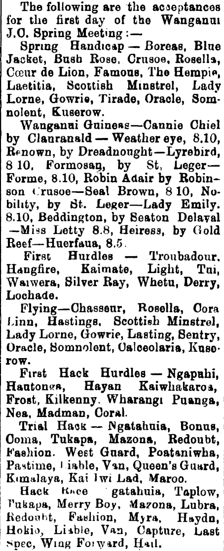 Papers Past | Newspapers | Feilding Star | 25 September 1900 | WANGANUI  JOCKEY CLUB.