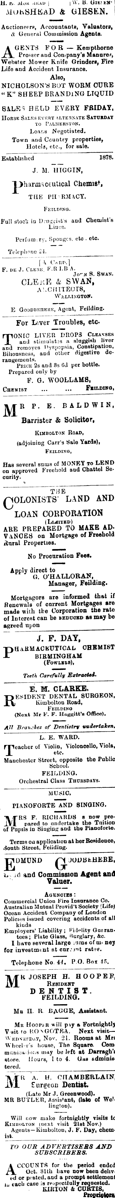 Papers Past Newspapers Feilding Star 19 November 1900 Page 2 Advertisements Column 1